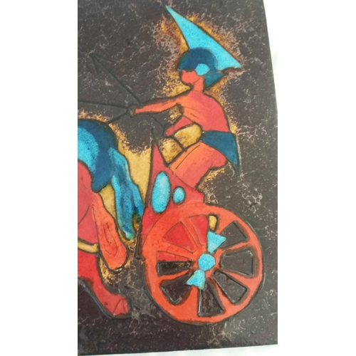 175A - Large 59.5cm x 34.5cm West German Fat Lava Ruscha Pottery Chariot Wall Plaque.