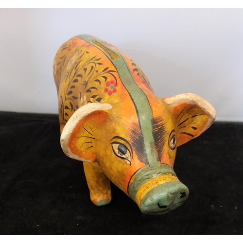 185A - Vintage Folk Art Pottery Piggy Bank.