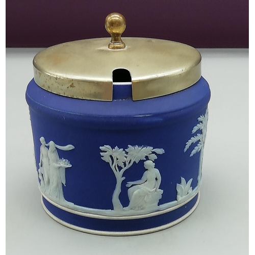 186 - Wedgwood Jasper Dip Dark Blue Lidded Sugar Basin. 9cm High.