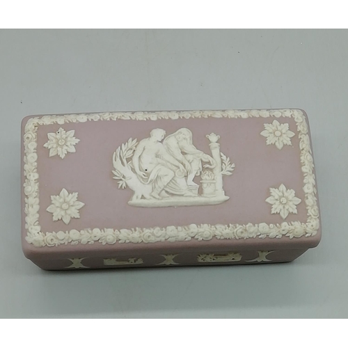 188 - Wedgwood Lilac Jasper Lidded Trinket Box. 9.5cm x 4.5cm.