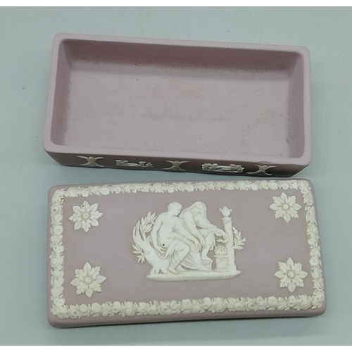 188 - Wedgwood Lilac Jasper Lidded Trinket Box. 9.5cm x 4.5cm.