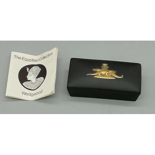 190 - Wedgwood Egyptian Collection Black Jasper Trinket Box with Decoration. 9cm x 4.5cm.