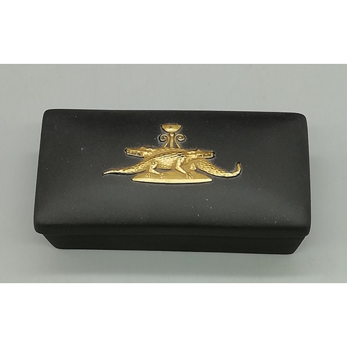 190 - Wedgwood Egyptian Collection Black Jasper Trinket Box with Decoration. 9cm x 4.5cm.