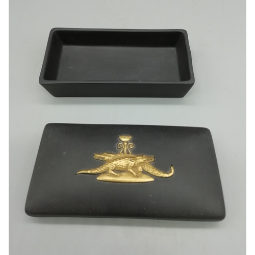 190 - Wedgwood Egyptian Collection Black Jasper Trinket Box with Decoration. 9cm x 4.5cm.