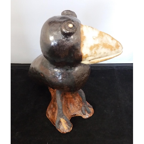 195A - Large Scandinavian Studio Pottery Model of a Crow. 22cm High, 20cm Long.