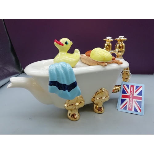 196 - Ceramic Inspirations Ltd 'Bathtime' Teapot. 16.5cm High.