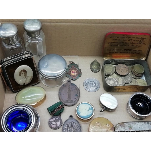 201 - Box of Jars, Coins, Medallions, etc.