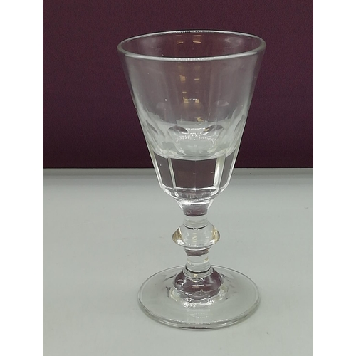 216 - Hand Blown, Panel Faceted, Ball Stem Toast Glass. c1790. 12cm High.