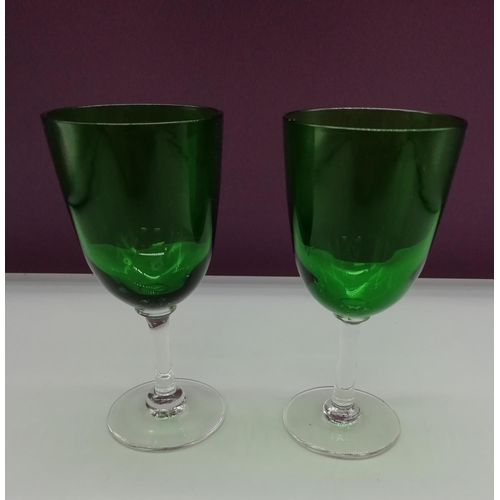 217 - 2 x Hand Blown Bristol Green Port Glasses c1880. 12.5cm High.