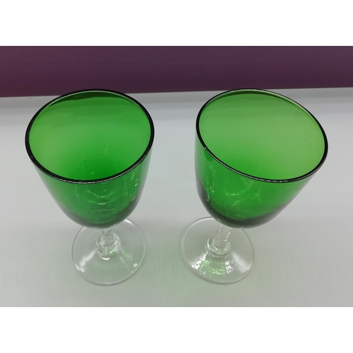 217 - 2 x Hand Blown Bristol Green Port Glasses c1880. 12.5cm High.