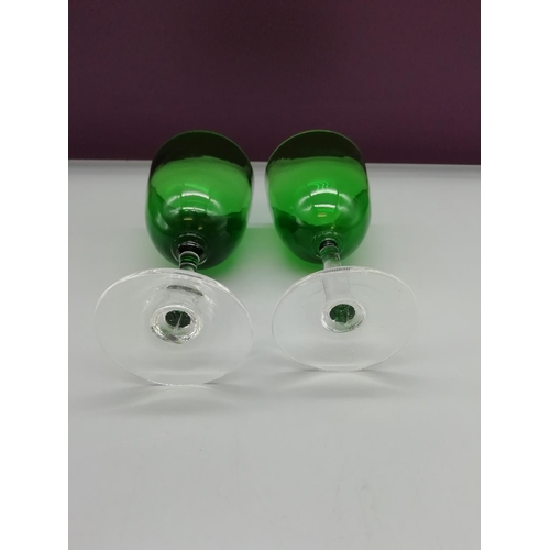 217 - 2 x Hand Blown Bristol Green Port Glasses c1880. 12.5cm High.