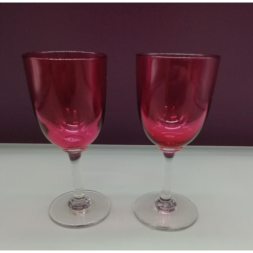 218 - 2 x Hand Blown Cranberry Port/Sherry Glasses c1880. 12.5cm High.