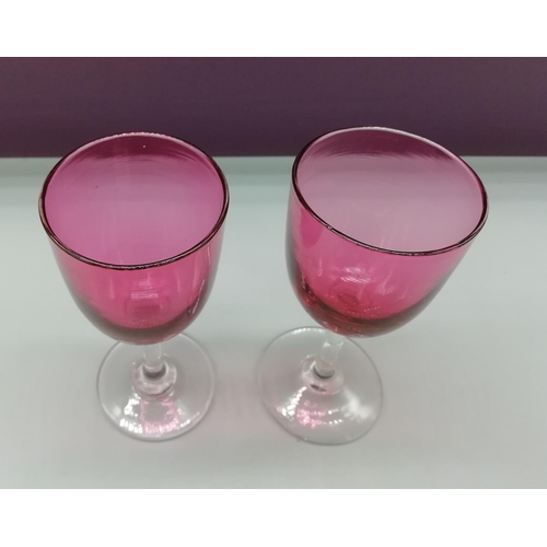 218 - 2 x Hand Blown Cranberry Port/Sherry Glasses c1880. 12.5cm High.