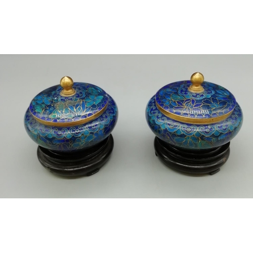 225 - 2 x Cloisonne 6cm High Pots on Stands.