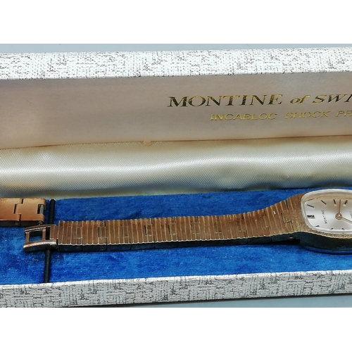 236 - Montine Ladies Mechanical Watch in Original Box. Crack to Glass.