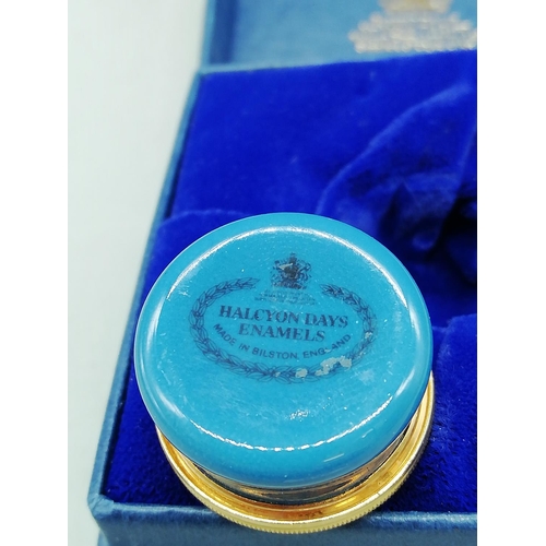 237 - Halcyon Enamel Pill Box 'Never Economise on Luxuries' with Original Box.