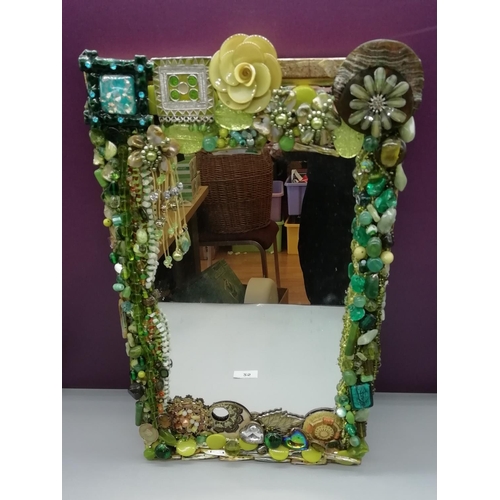 25 - Jewelled Framed Mirror. 44cm x 27cm.