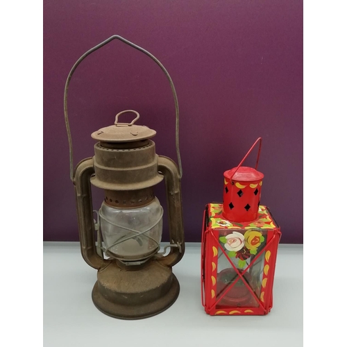 251 - Hurricane Lamp (26cm High) plus Barge Ware Lamp.