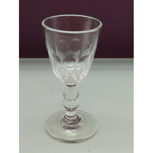 256 - Late Georgian Double Knopped, Hand Blown, Panel Cut, Liqueur Glass. 9cm High.