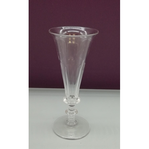 257 - Georgian Hand Blown Trumpet Shape, Knopp Stem Sherry Glass. 15cm High