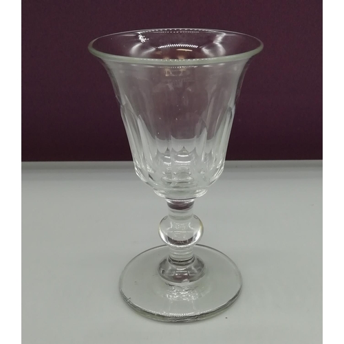 259 - Victorian Ball Stem, Panel Cut Fluted Wine Glass. 10.5cm High.