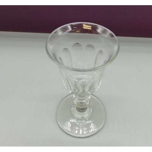 259 - Victorian Ball Stem, Panel Cut Fluted Wine Glass. 10.5cm High.