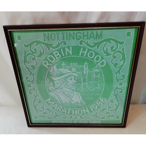 263 - Framed and Glazed 32.5cm Square Nottingham Lace Pictures (4) plus 1 Other Nottingham Lace Item.