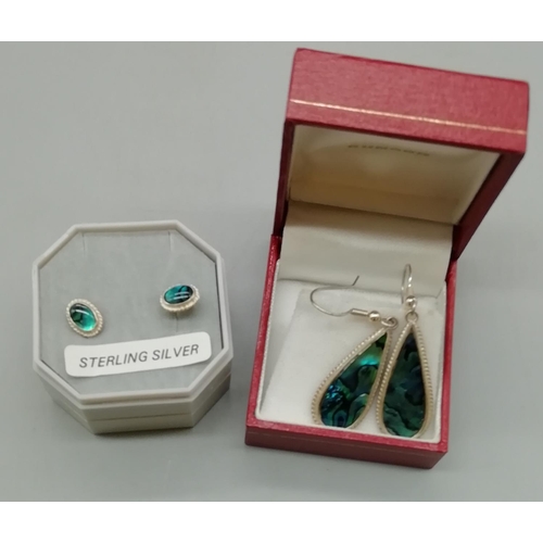 273 - 925 Silver Paua Shell Teardrop Earrings plus 925 Silver Studs.