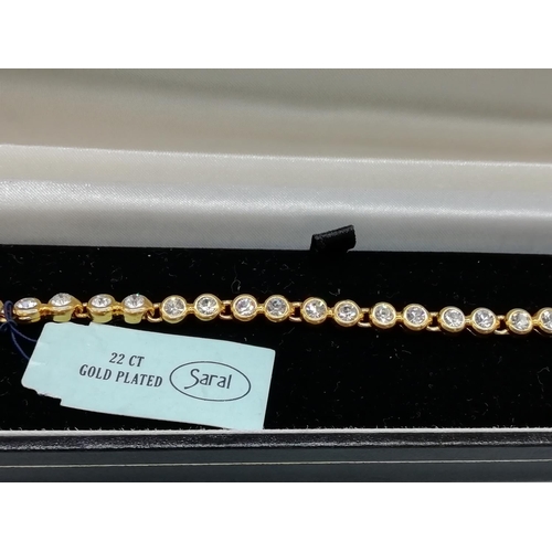 29 - Saral 22ct Gold Plated Cubic Zirconia 18cm Bracelet - Boxed.