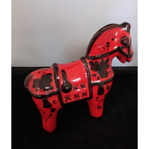 295 - Large Nuovo Rinascimento Mid Century Italian Pottery Horse Figure. 25cm High, 22cm Long.