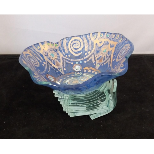 298 - Signed Studio Art Glass Footed Dish by Ann Wood. 8cm High.