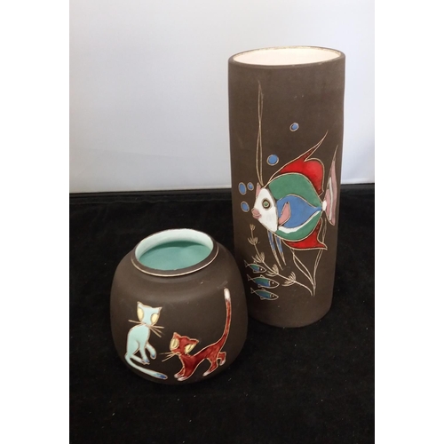 301 - 2 x West German Pottery Vases - Arno Kiechle and Clemens & Huhn. c1950s. Tallest being 16cm.