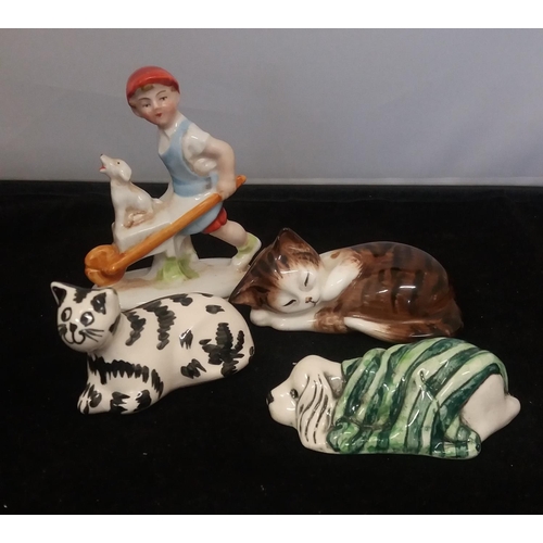 306 - 4 x Figures including Royal Doulton Sleeping Kitten HN 2581