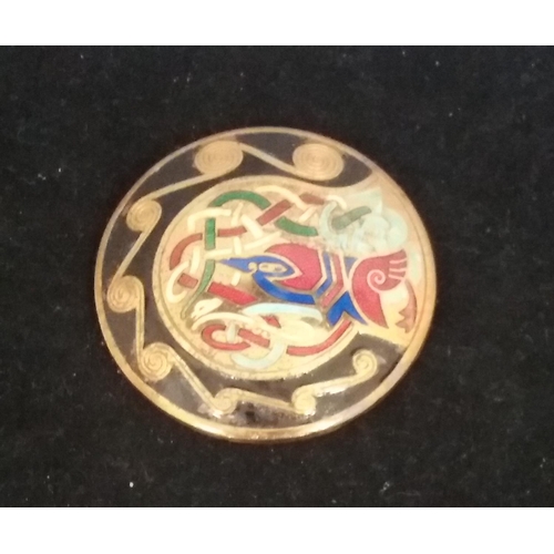 309 - Vintage Ireland Book of Kells Tara Ware Enamel Celtic Copper Brooch.