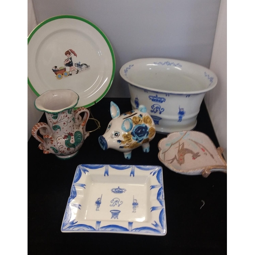 315 - Collection of Pottery including Italian Pottery, Blue and White Planter & Cigar Tray, Vase/Carafe wi... 