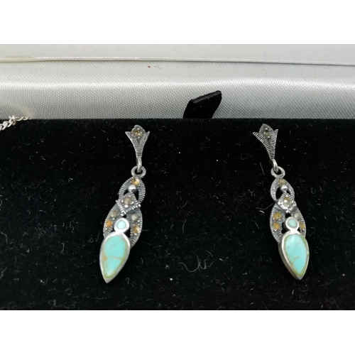 33 - Turquoise Set in 925 Sterling Silver Necklace and Earrings - Boxed.