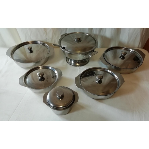 55A - Stainless Steel 6 Piece Lidded Tureen/Casserole Set.