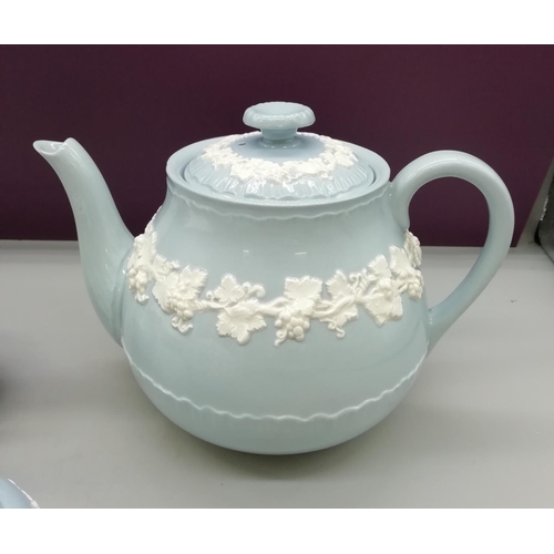 56 - Wedgwood Queensware Teapot, Sugar and Cream. Nibble to Rim of Teapot.