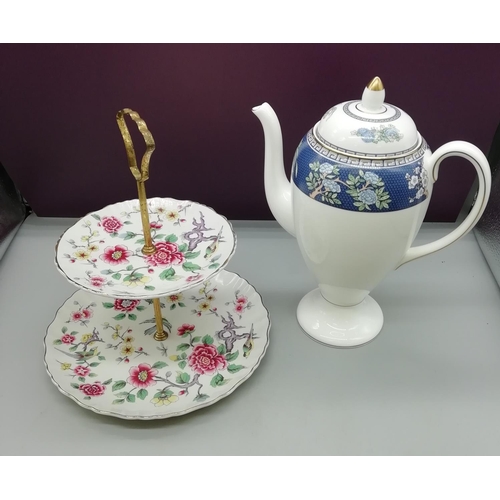 58 - Wedgwood Coffee Pot in the 'Blue Siam' Pattern plus James Kent Cake Stand.