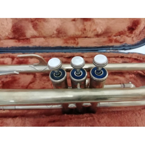 59 - Cor-Ton Trumpet with Mother of Pearl Valve Tops and Case. Valves Sticking.