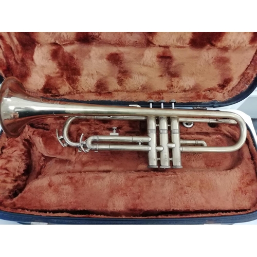 59 - Cor-Ton Trumpet with Mother of Pearl Valve Tops and Case. Valves Sticking.