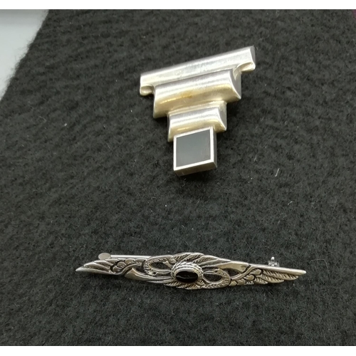 68 - 2 x Silver Brooches - 1 Stamped 925, 1 Stamped Sterling Silver.