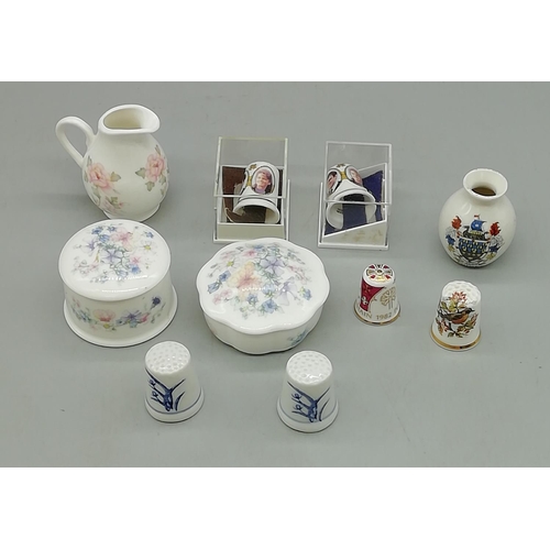 73 - Collection of Thimbles (6), Small Miniature 'Putney' Jug plus 2 x Wedgwood Trinket Pots in the 'Ange... 