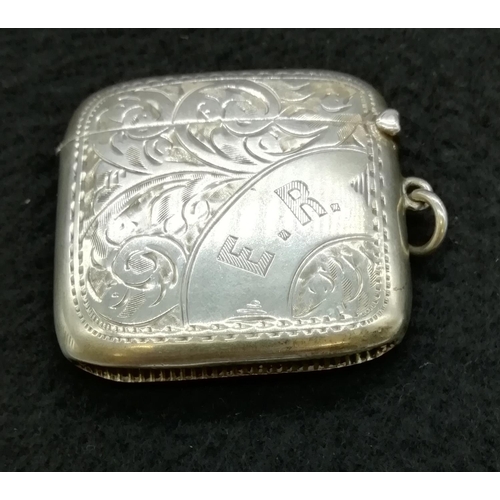 78 - Hallmarked Silver Etched Vesta Case. E.R to Catouche.