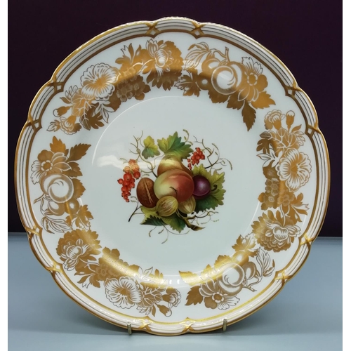 8 - Spode Bone China 27cm Hand Gilded Cabinet Plate depicting Fruit. Signed M.Edge.