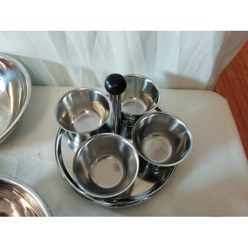 80A - Stainless Steel Large Bowls (4), Dip Set plus Fruit/Prawn Cocktail Dishes (6).