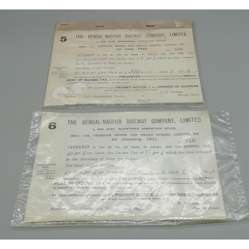 81 - 2 x Bengal - Nagpur Railway Company Ltd 1916/1917 Debentures.