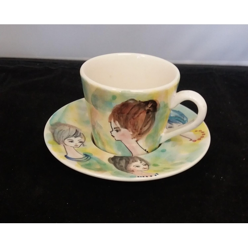 90A - Mid Century Urbino Italian Pottery Hand Painted Cup and Saucer.