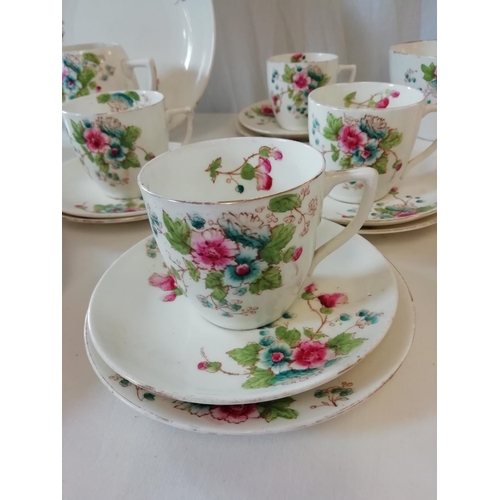 91 - Duchess China 39 Pieces in a Floral Design. Chip to Sugar Bowl plus 1 Cup.