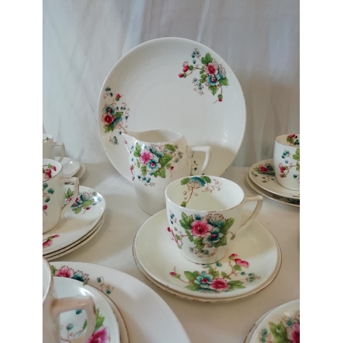 91 - Duchess China 39 Pieces in a Floral Design. Chip to Sugar Bowl plus 1 Cup.